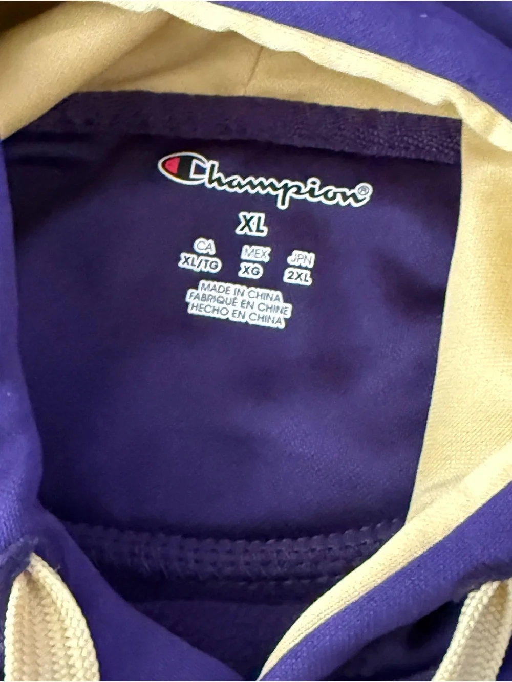 Champion UW Huskies Purple Hoodie with Yellow Hood Lining